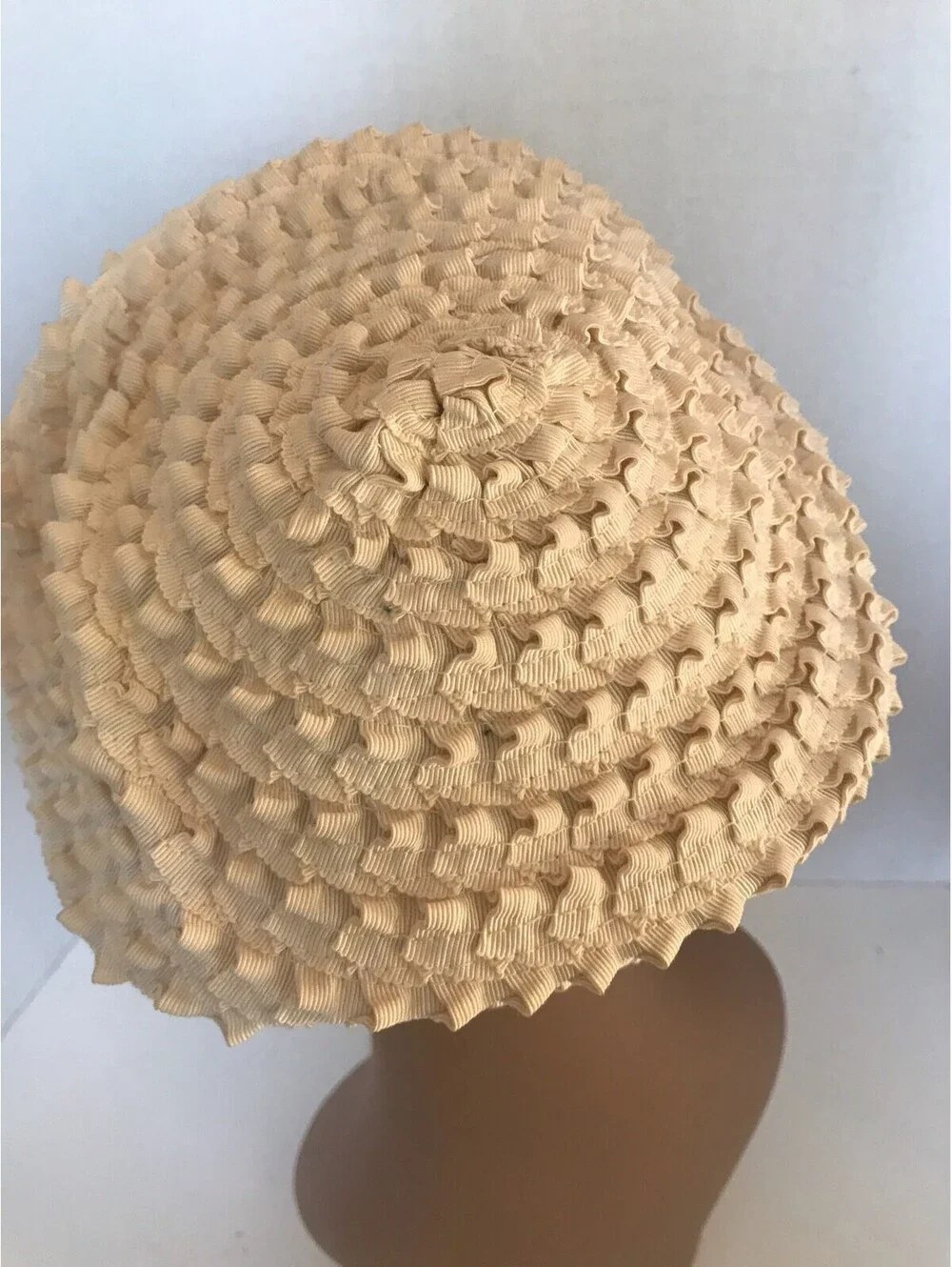 Vintage Grosgrain Ribbon Beret: Cream Knubby Slouchy Hat